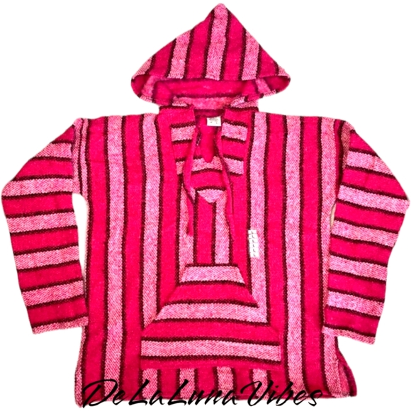Vel-Mex Pink Hoodie Acrylic Baja Hooded Pullover Beach Coverup Surfer Size L - Picture 1 of 6
